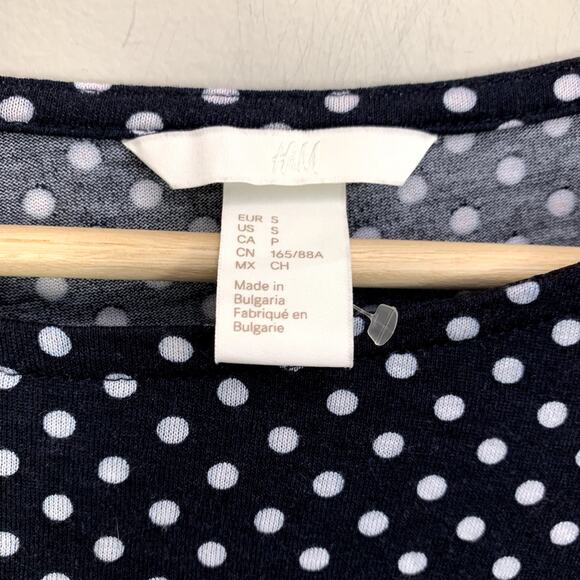 H&M Polka Dot Top Ruffle Flutter Long Sleeve Flounced Top Shirt S Blue White - Picture 5 of 7